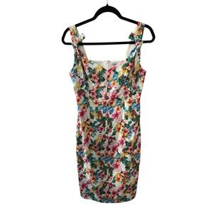 J. Peterman Floral White Background Spring Knee Length Dress Lined Womens Size 6